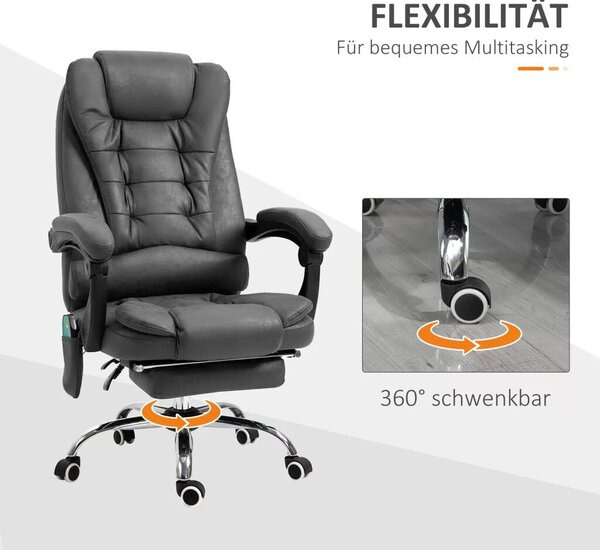 Vinsetto Főnöki szék masszázsfunkcióval, ergonomikus íróasztal szék dönthető és fűthető funkcióval, távirányítóval, fekete