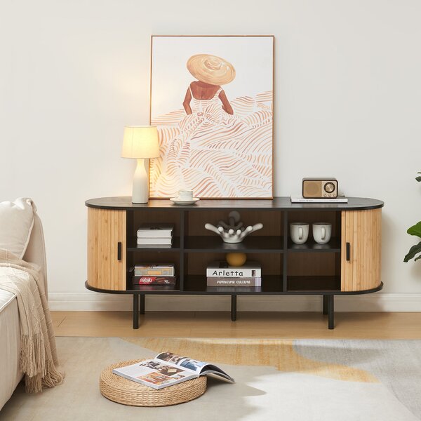 TV-szekrény Tvedestrand 140x40x55 cm bambusz fekete/natúr [en.casa]