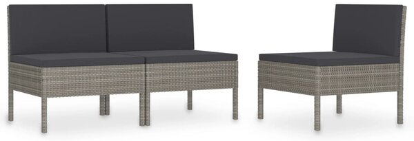 3 db szürke polyrattan kerti szék párnával