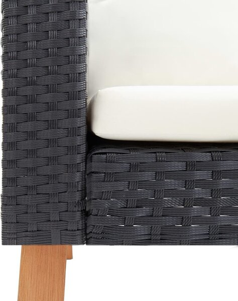 Egyszemélyes fekete polyrattan kerti kanapé párnákkal