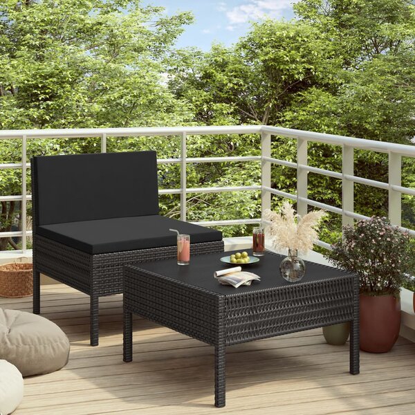 VidaXL 2-részes fekete polyrattan kerti bútorszett párnákkal