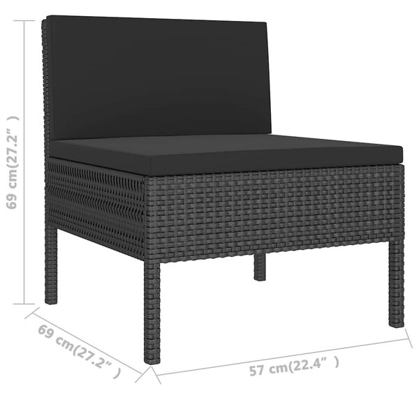 VidaXL 2-részes fekete polyrattan kerti bútorszett párnákkal