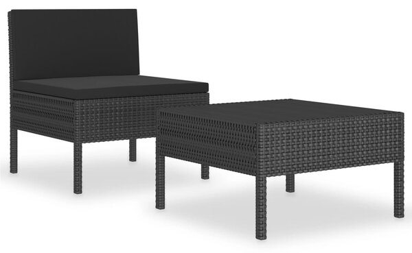 VidaXL 2-részes fekete polyrattan kerti bútorszett párnákkal