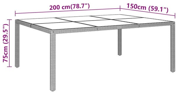 Bézs polyrattan és edzett üveg kerti asztal 200 x 150 x 75 cm