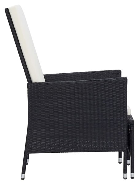 3 részes fekete polyrattan kerti bútorszett párnákkal