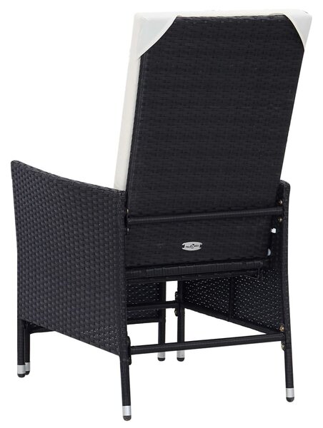 Fekete dönthető háttámlás polyrattan kerti szék párnákkal