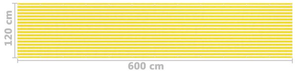Sárga és fehér HDPE erkélyparaván 120 x 600 cm
