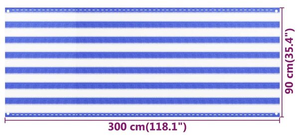 Kék és fehér HDPE erkélytakaró 90 x 300 cm