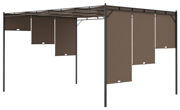 Tópszínű kerti pavilon oldalfüggönnyel 4 x 3 x 2,25 m