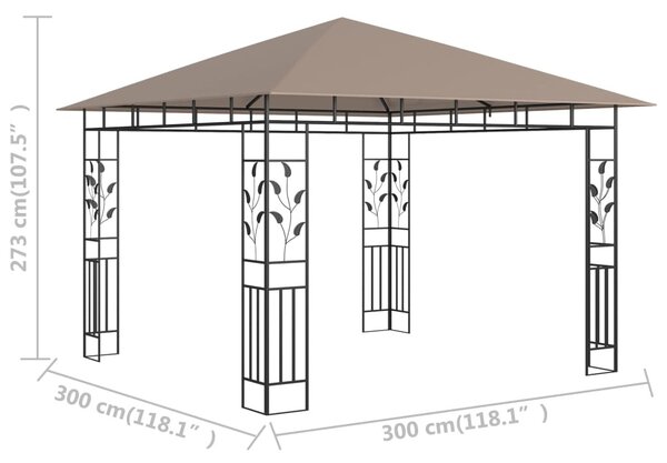 Tópszínű pavilon szúnyoghálóval 3 x 3 x 2,73 m 180 g/m²