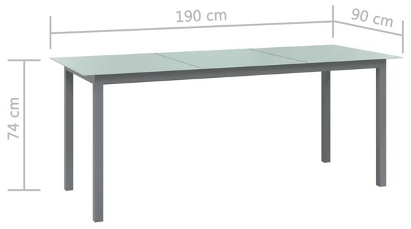 Világosszürke alumínium és üveg kerti asztal 190 x 90 x 74 cm