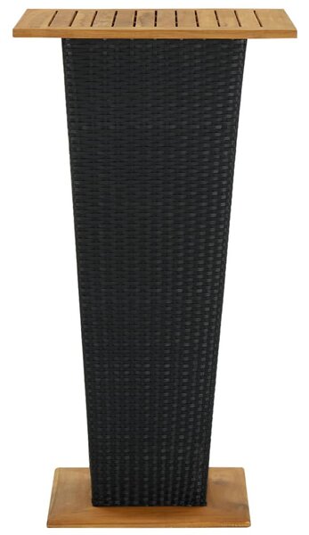 Fekete polyrattan és tömör akácfa bárasztal 60 x 60 x 110 cm