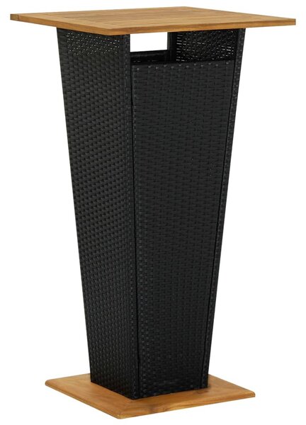 Fekete polyrattan és tömör akácfa bárasztal 60 x 60 x 110 cm