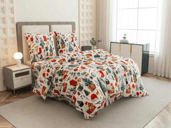 Mikroplüss ágyneműhuzat FESTIVE MAGIC fehér Ágyneműhuzat mérete: 2 db 70 x 90 cm | 200 x 220 cm