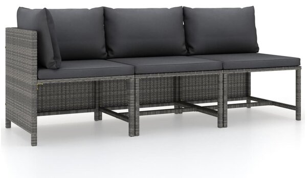 3 részes szürke polyrattan kerti bútorszett párnákkal