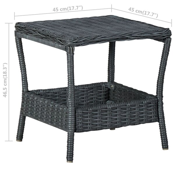 Sötétszürke polyrattan kerti asztal 45 x 45 x 46,5 cm