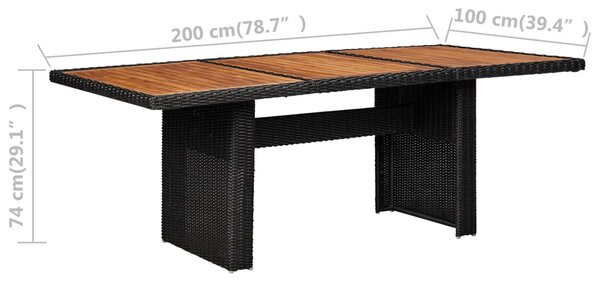 Fekete polyrattan kerti étkezőasztal 200 x 100 x 74 cm