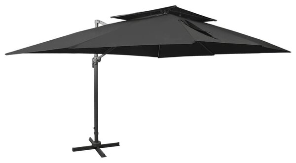 Fekete konzolos kerti napernyő dupla tetejjel 400 x 300 cm