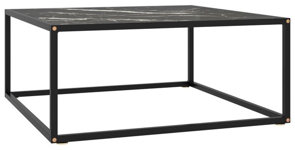 Fekete dohányzóasztal fekete márvány mintás üveggel 80x80x35 cm
