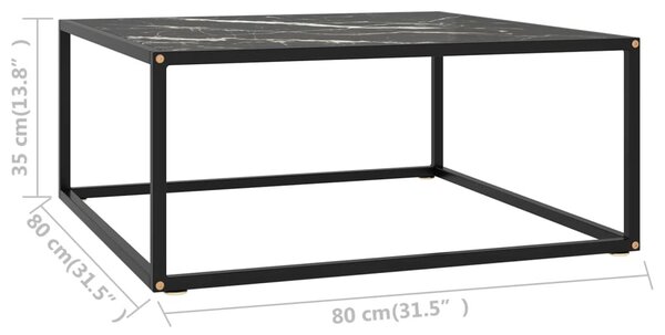 Fekete dohányzóasztal fekete márvány mintás üveggel 80x80x35 cm