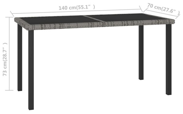Szürke polyrattan kerti étkezőasztal 140 x 70 x 73 cm