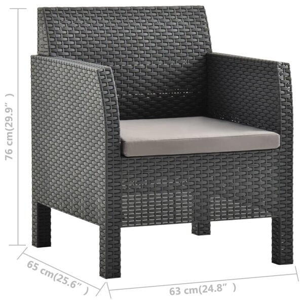 Antracitszürke rattan kerti szék párnával 63 x 65 x 76 cm PP rattan