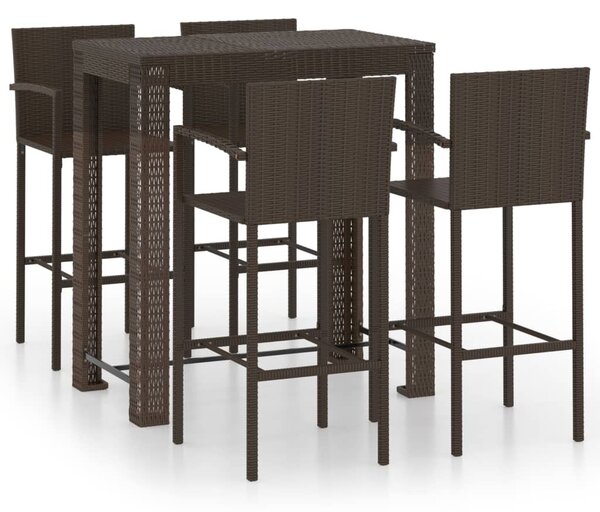 5 részes barna polyrattan kültéri bárszett kartámasszal