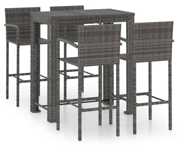 5 részes szürke polyrattan kültéri bárszett kartámasszal