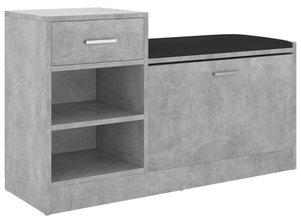 Betonszürke szerelt fa cipőtároló pad 94,5 x 31 x 57 cm