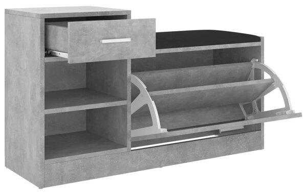 Betonszürke szerelt fa cipőtároló pad 94,5 x 31 x 57 cm