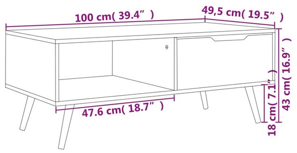 Fekete szerelt fa dohányzóasztal 100 x 49,5 x 43 cm