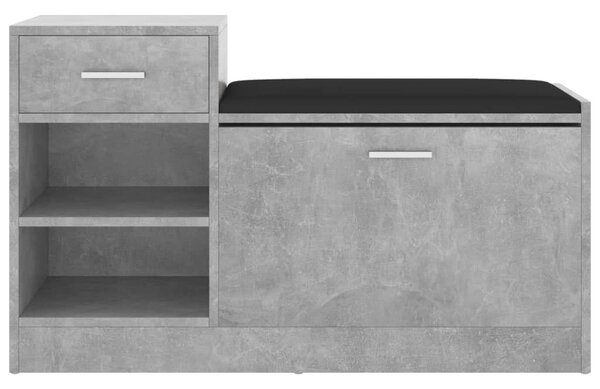Betonszürke szerelt fa cipőtároló pad 94,5 x 31 x 57 cm