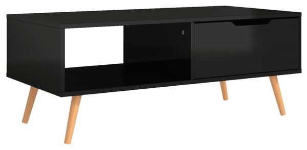 Magasfényű fekete szerelt fa dohányzóasztal 100 x 49,5 x 43 cm