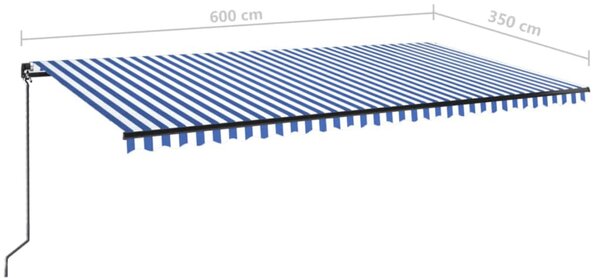 Kék és fehér kézzel kihúzható napellenző 600 x 350 cm