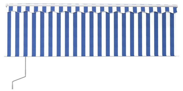 Kék és fehér redőnyös, szélérzékelős, LED-es napellenző 4x3 m
