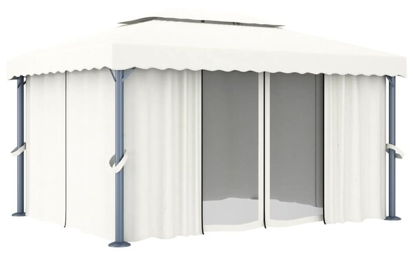 Krémfehér pavilon függönnyel és LED fényfüzérrel 4 x 3 m