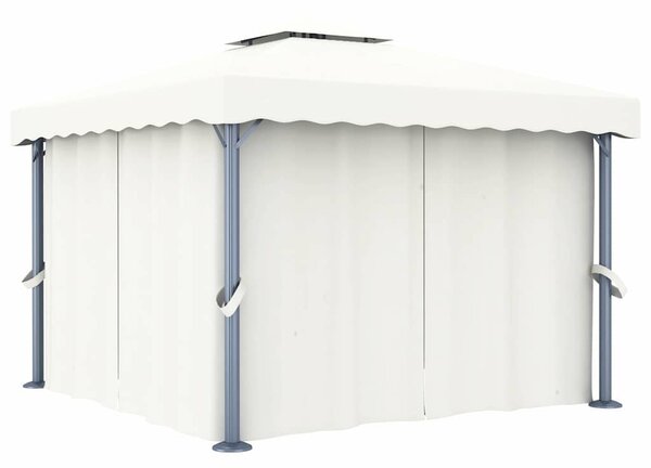 Krémfehér pavilon függönnyel és LED fényfüzérrel 3 x 3 m