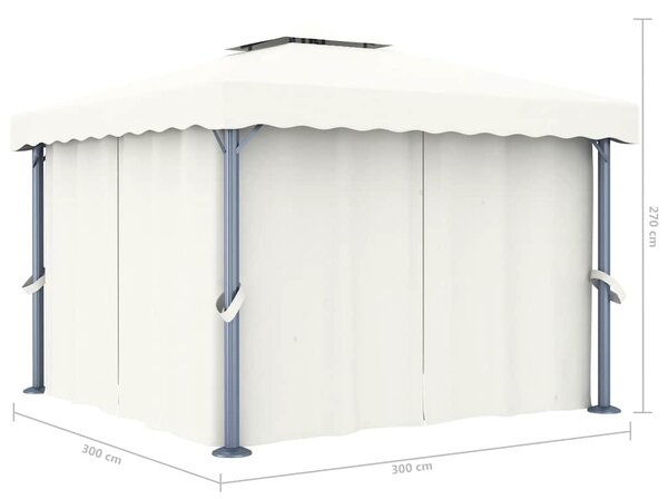 Krémfehér pavilon függönnyel és LED fényfüzérrel 3 x 3 m