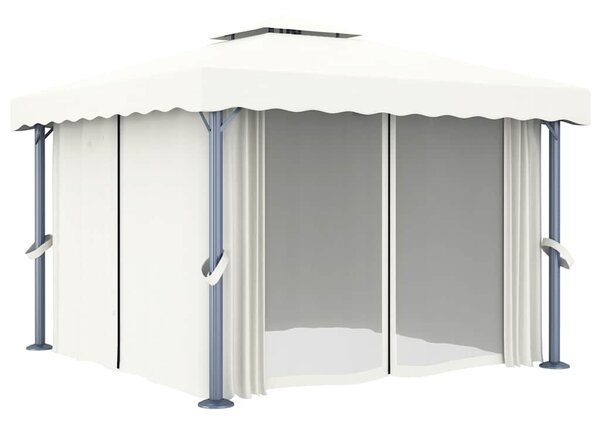 Krémfehér pavilon függönnyel és LED fényfüzérrel 3 x 3 m