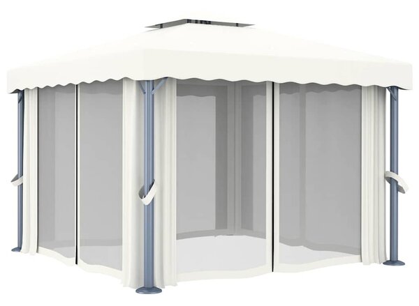 Krémfehér pavilon függönnyel és LED fényfüzérrel 3 x 3 m