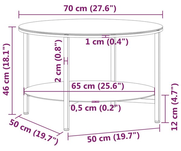 Fekete-átlátszó edzett üveg dohányzóasztal 70 cm