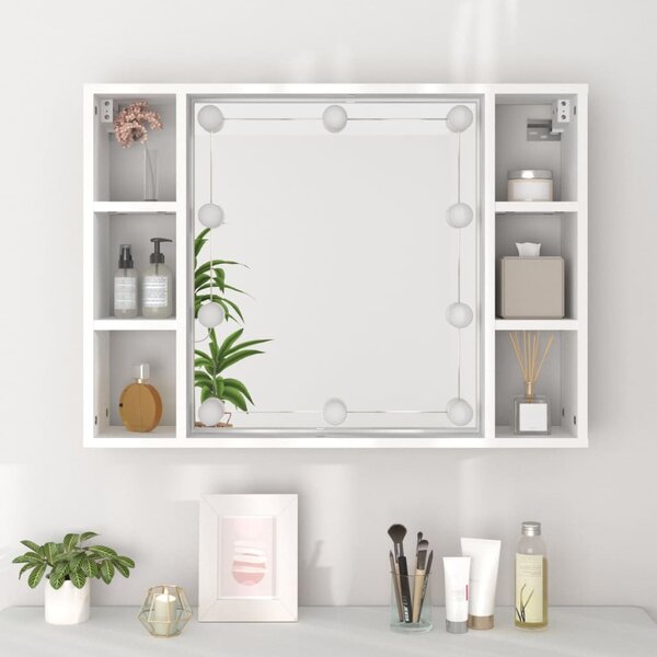 Fehér tükrös szekrény LED-ekkel 76 x 15 x 55 cm