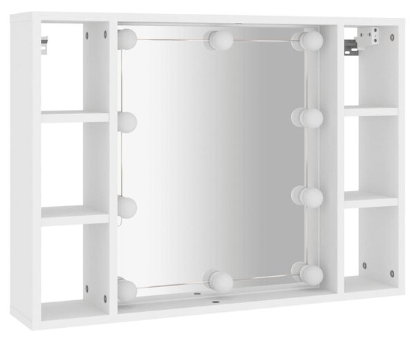 Fehér tükrös szekrény LED-ekkel 76 x 15 x 55 cm