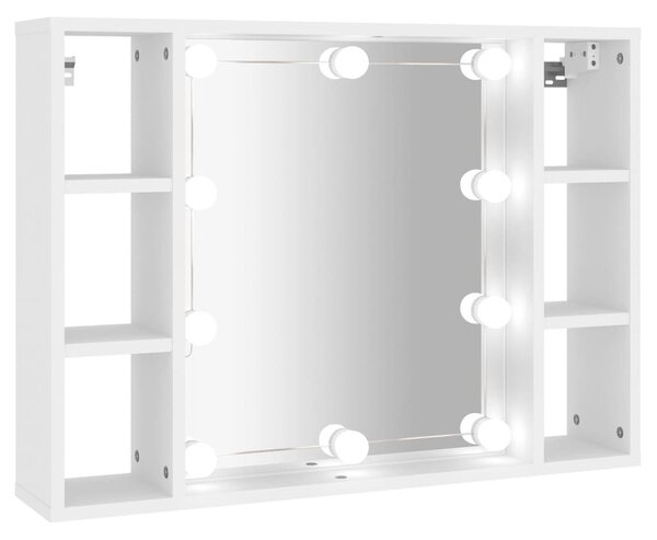 Fehér tükrös szekrény LED-ekkel 76 x 15 x 55 cm