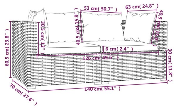 3 részes barna polyrattan kerti ülőgarnitúra párnákkal