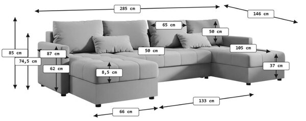 VENORIA U alakú kihúzható ülőgarnitúra, 285x146 cm, krémszínű + 2 párna INGYEN