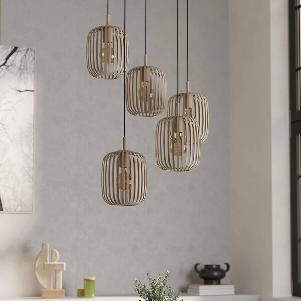 EGLO Romazzina függőlámpa, homokszínű, acél, Ø 50 cm, 5 lámpás., dimmelhető, Krém / borostyánsárga, Nappali / Étkező, fém, Modern
