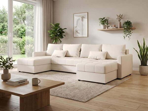 VENORIA U alakú kihúzható ülőgarnitúra, 285x146 cm, krémszínű + 2 párna INGYEN