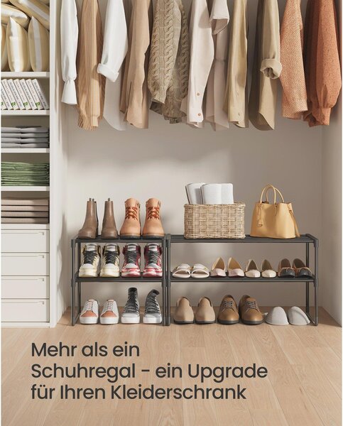 SONGMICS kétszintes fém cipőpolc, 68 cm, egymásba rakható, fekete