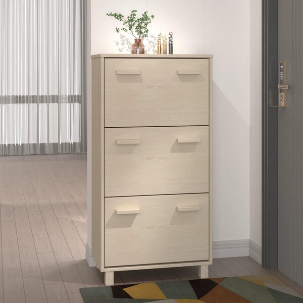 HAMAR mézbarna tömör fenyőfa cipőszekrény 59,5 x 35 x 117 cm